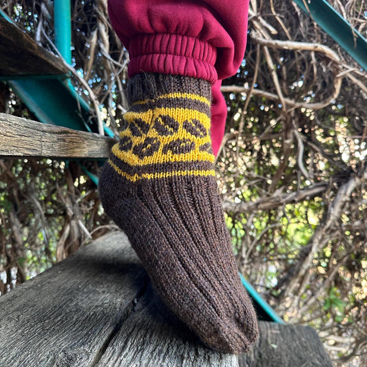 Wool Socks with Coffee Bean Motif