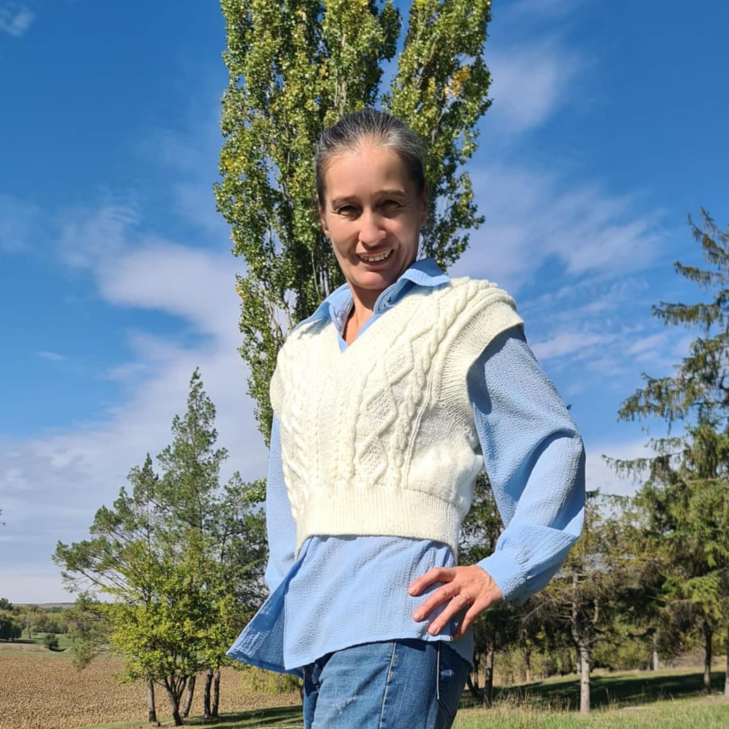 Preppy Style vest, Ivory Cropped waistcoat