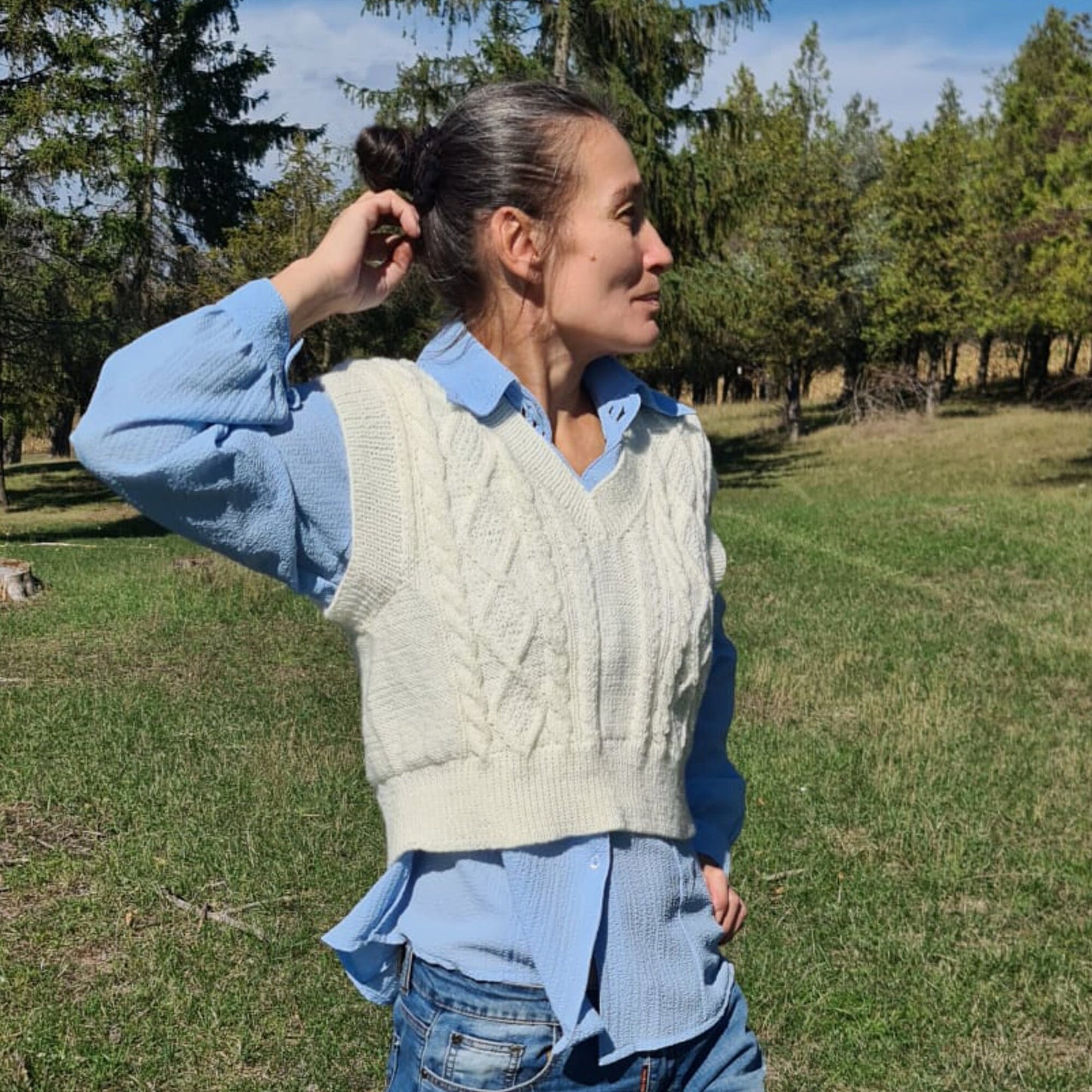 Preppy Style vest, Ivory Cropped waistcoat
