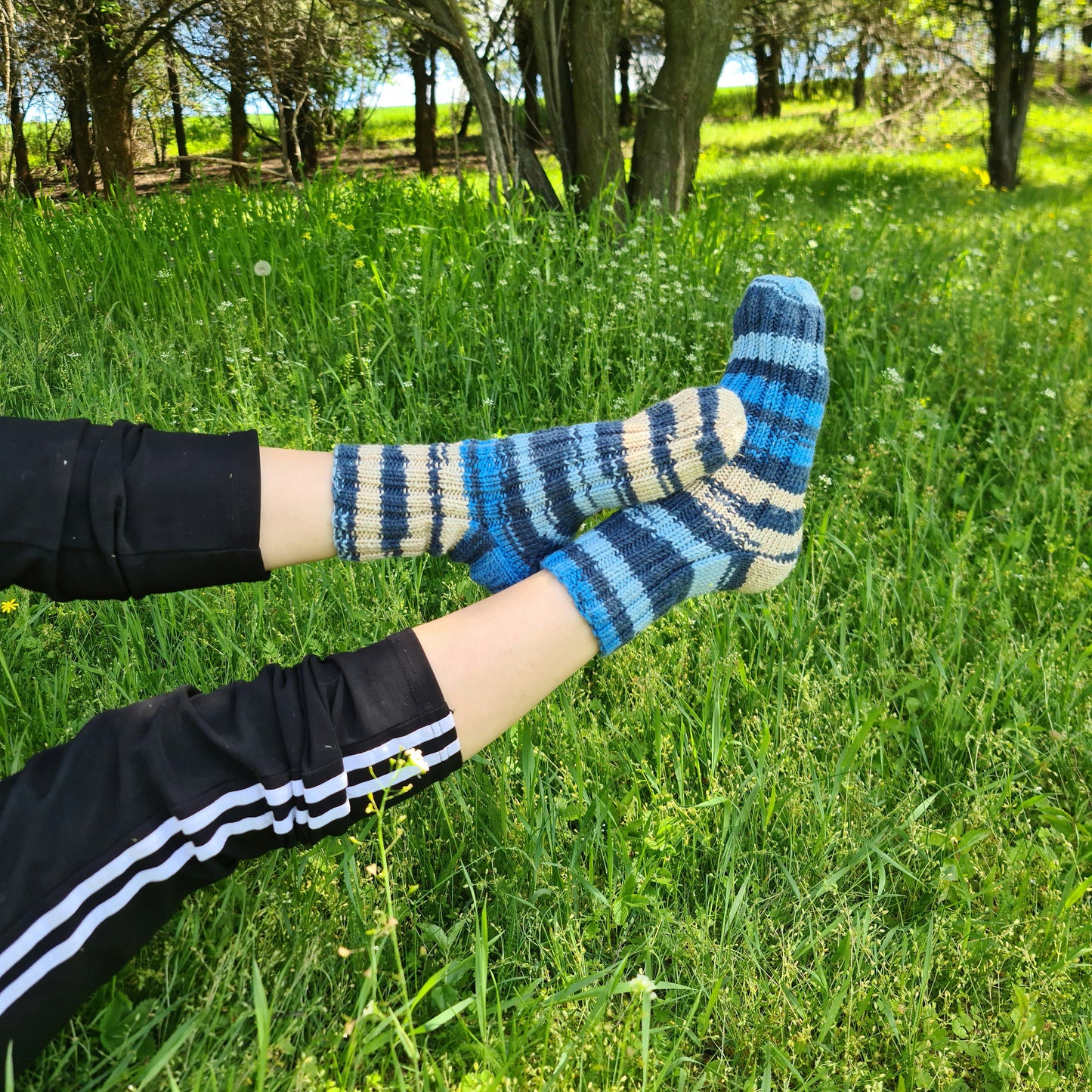 Blue and Ivory Mismatched Socks
