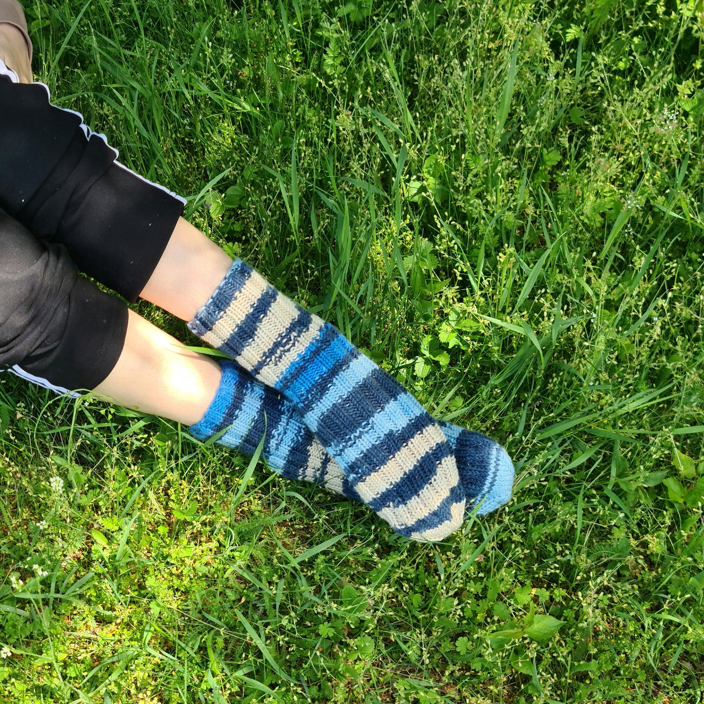 Blue and Ivory Mismatched Socks
