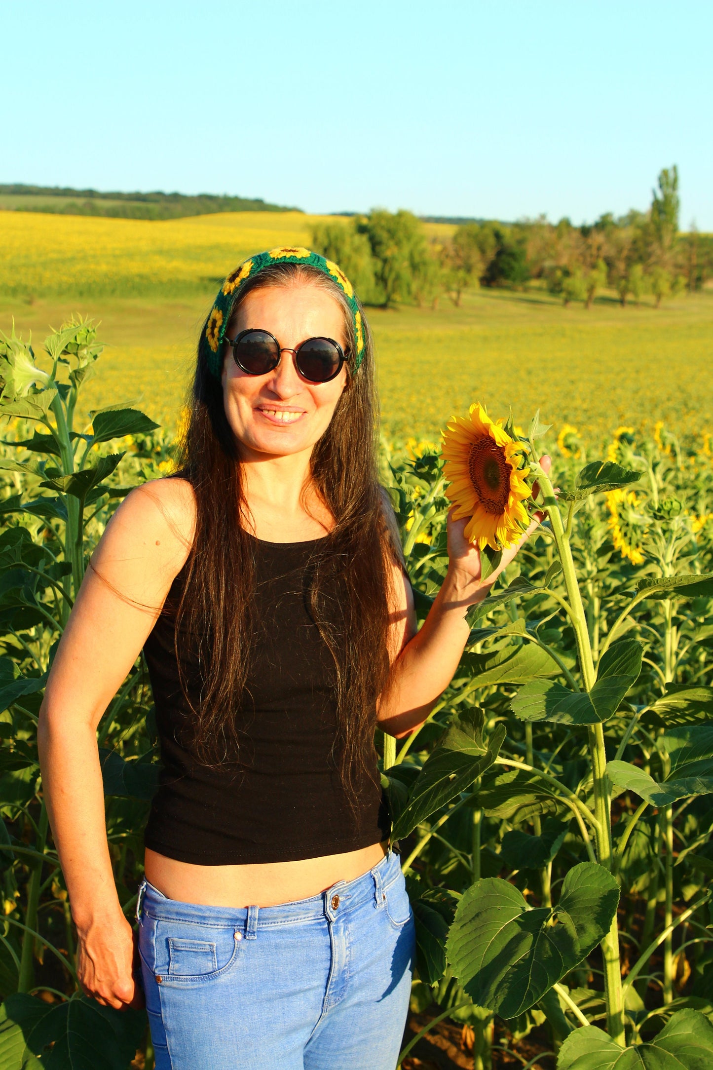 Crochet Boho Sunflower Headband