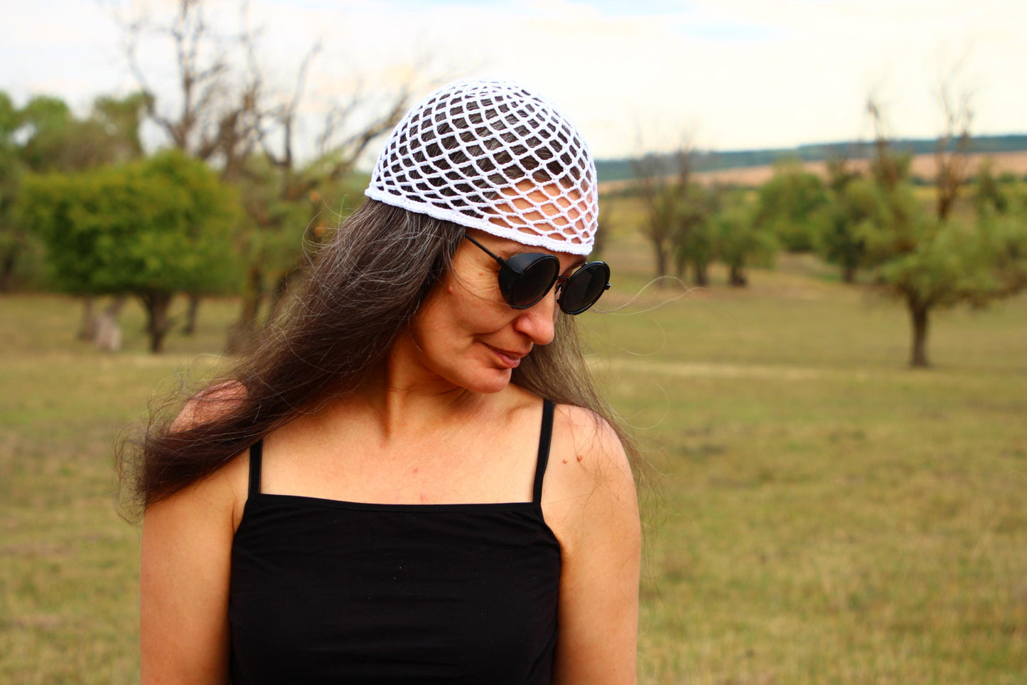 White Lattice Pattern Summer Hat