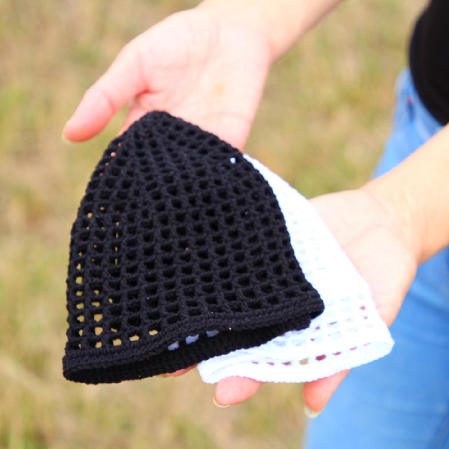 Sleek Crochet Beanie in Black, White