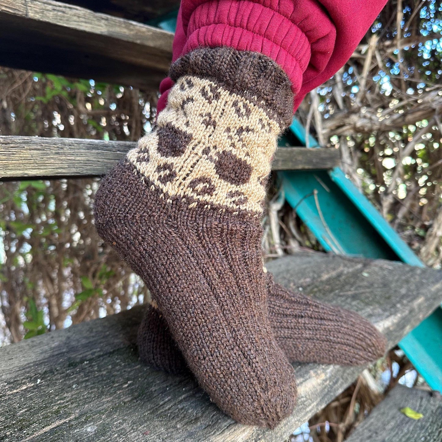 Wool Socks with Coffee Beans and Cups Pattern