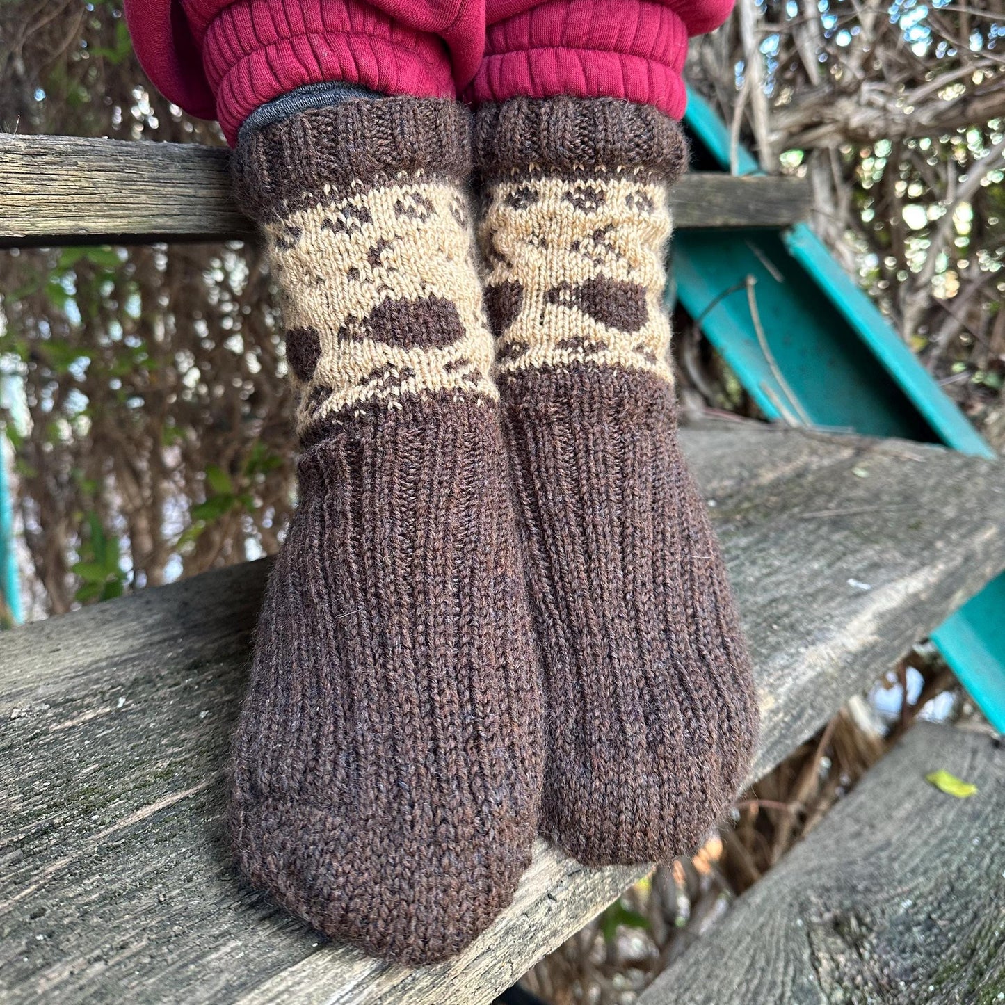 Wool Socks with Coffee Beans and Cups Pattern