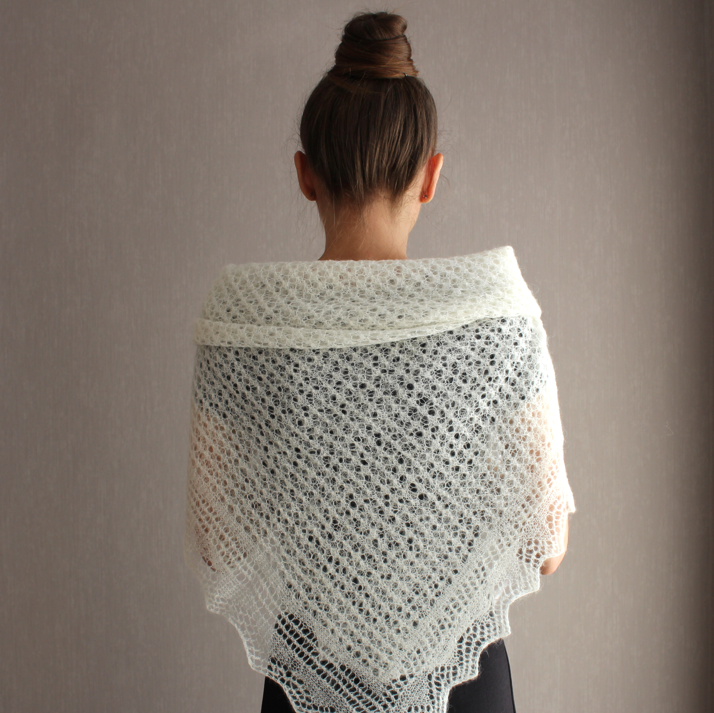 Alpaca and merino blend wrap, Delicate sheer shawl, Victorian mantilla, Crocheted cobweb, Orenburg antique shawl