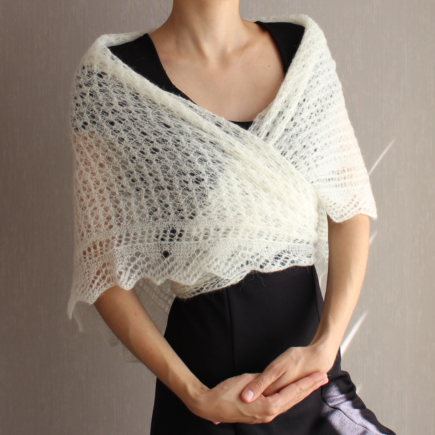 Alpaca and merino blend wrap, Delicate sheer shawl, Victorian mantilla, Crocheted cobweb, Orenburg antique shawl