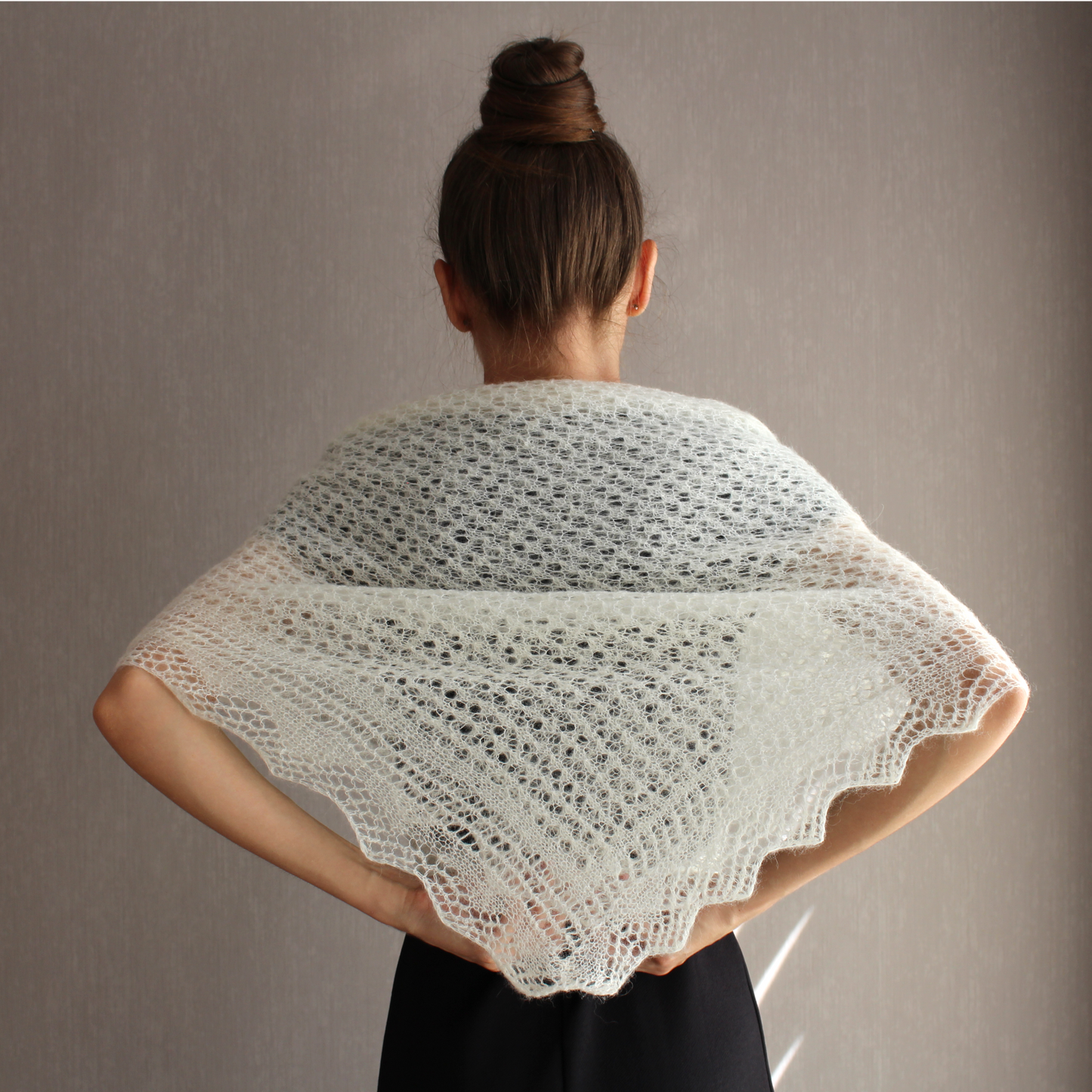 Alpaca and merino blend wrap, Delicate sheer shawl, Victorian mantilla, Crocheted cobweb, Orenburg antique shawl