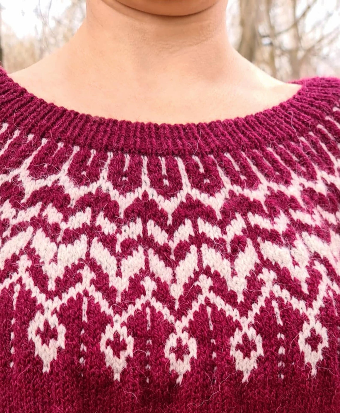 Red oversized Icelandic Lopapeysa jumper, Fair Isle Alpaca sweater