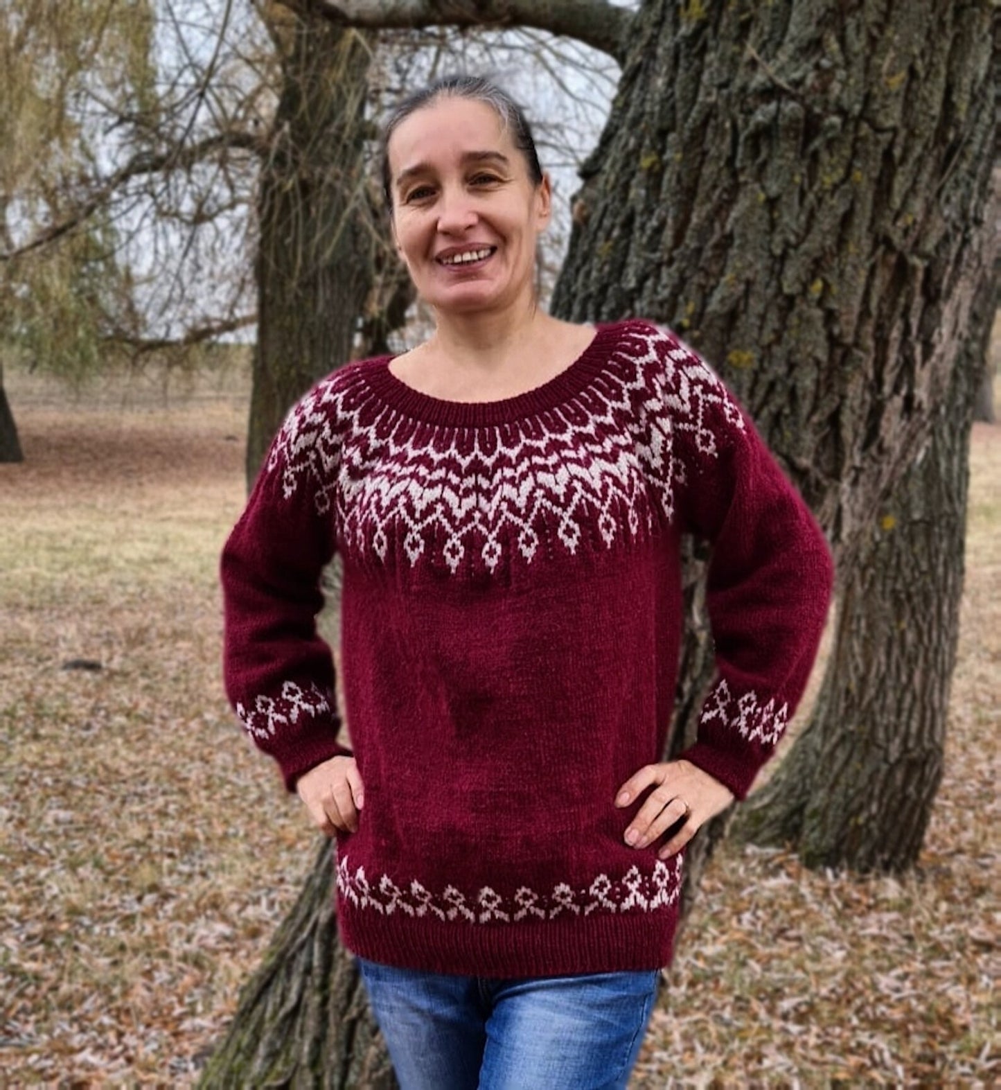 Red oversized Icelandic Lopapeysa jumper, Fair Isle Alpaca sweater