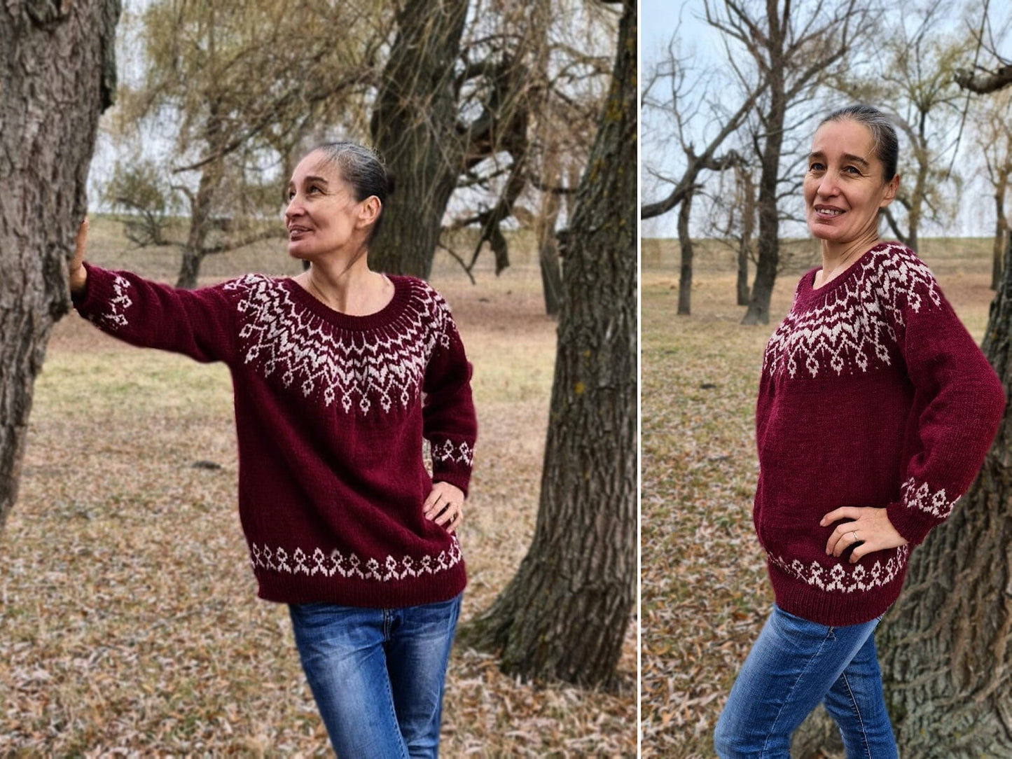Red oversized Icelandic Lopapeysa jumper, Fair Isle Alpaca sweater