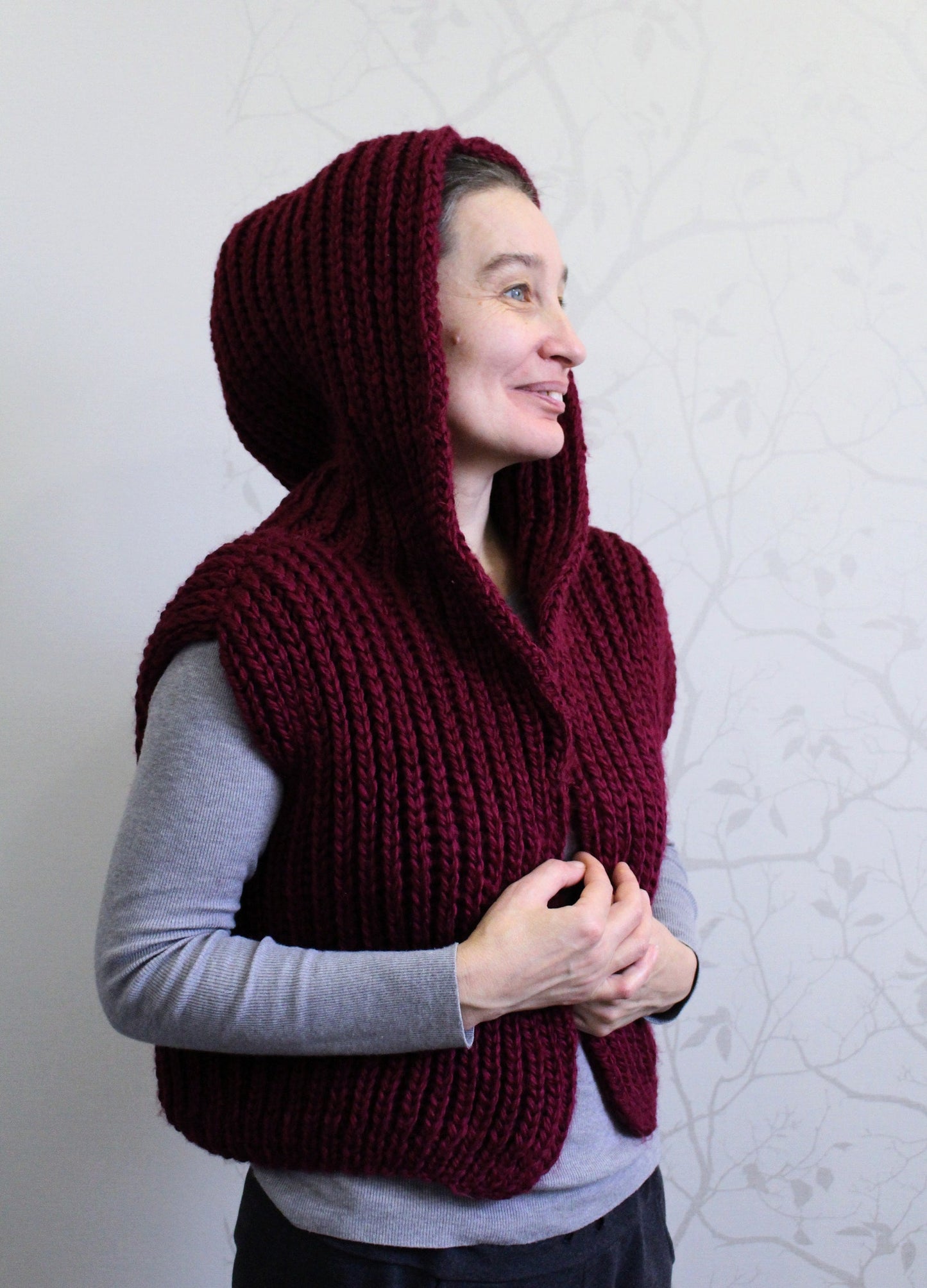 Chunky oversized cardigan, heavy knit sweater, red cropped hoodie