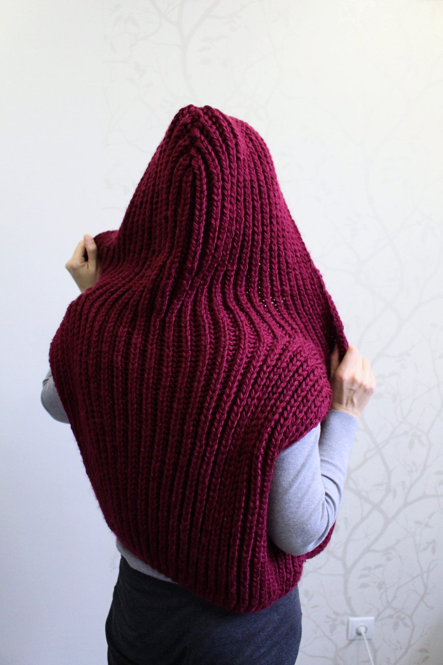 Chunky oversized cardigan, heavy knit sweater, red cropped hoodie