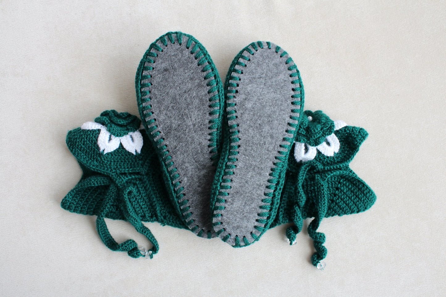 Crochet wool blend slipper booties
