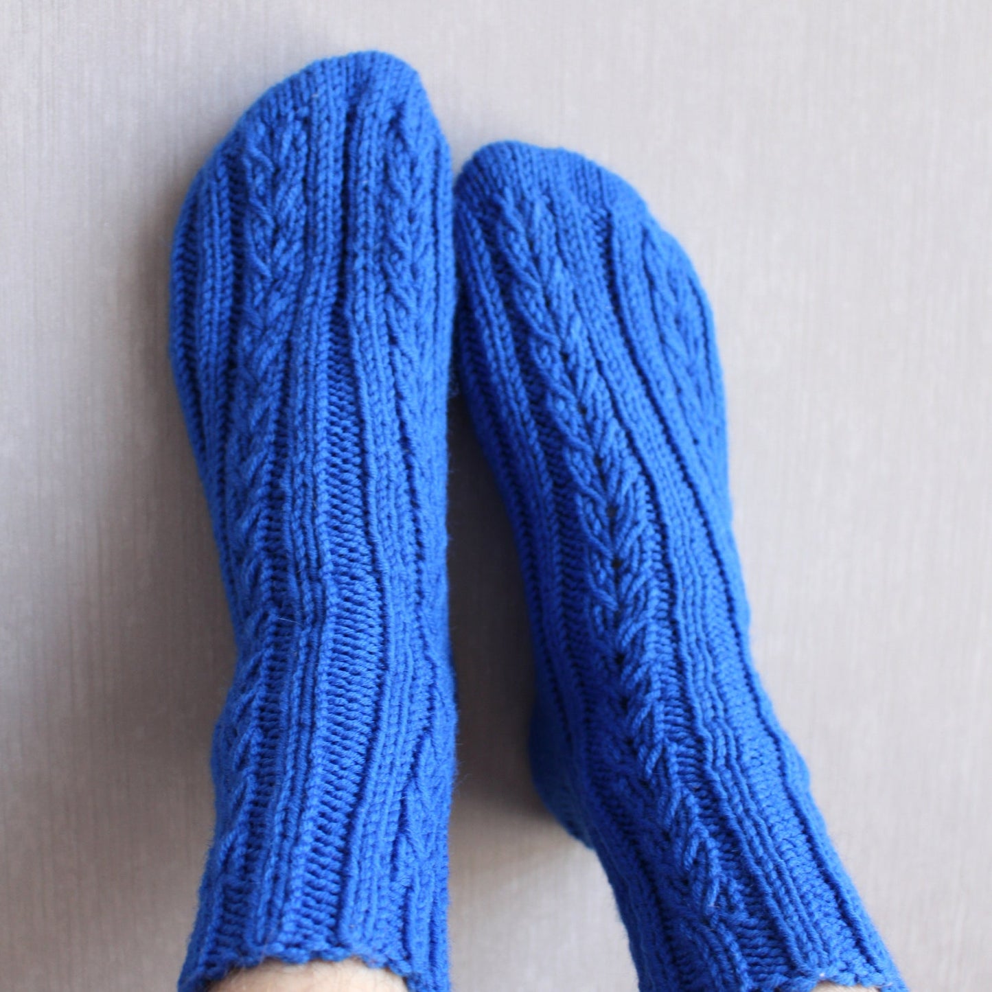 Blue Large Size Socks, Men's Socks for Large Feet, Cable Knit Wool Socks