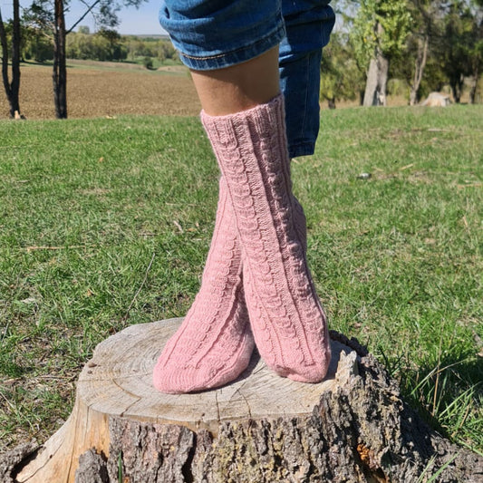 Wool Women's Socks in Dusty Rose, Cosy Vintage Woolen Socks