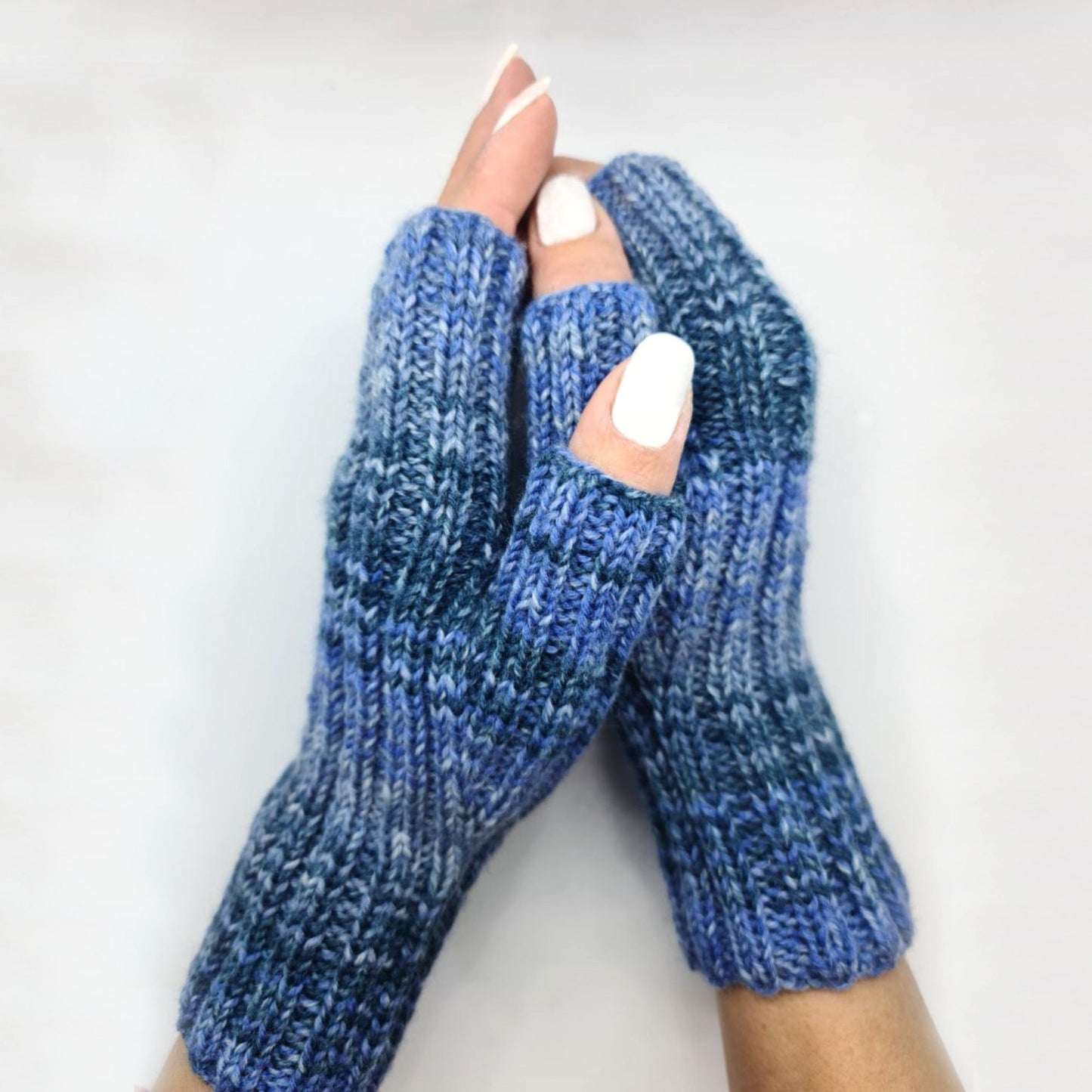 Blue fingerless gloves