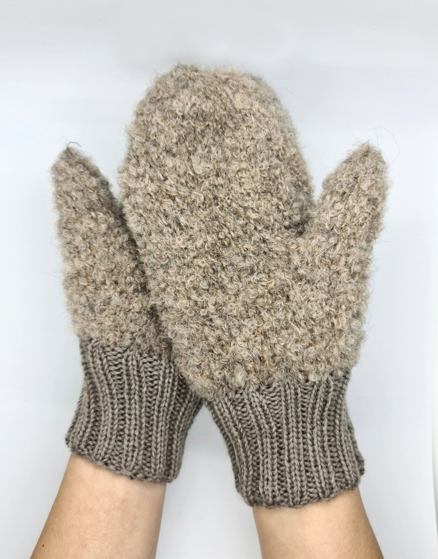 Brown fluffy mittens with a sparkle effect, Cute plush gloves, Alpaca Wool Mohair gloves