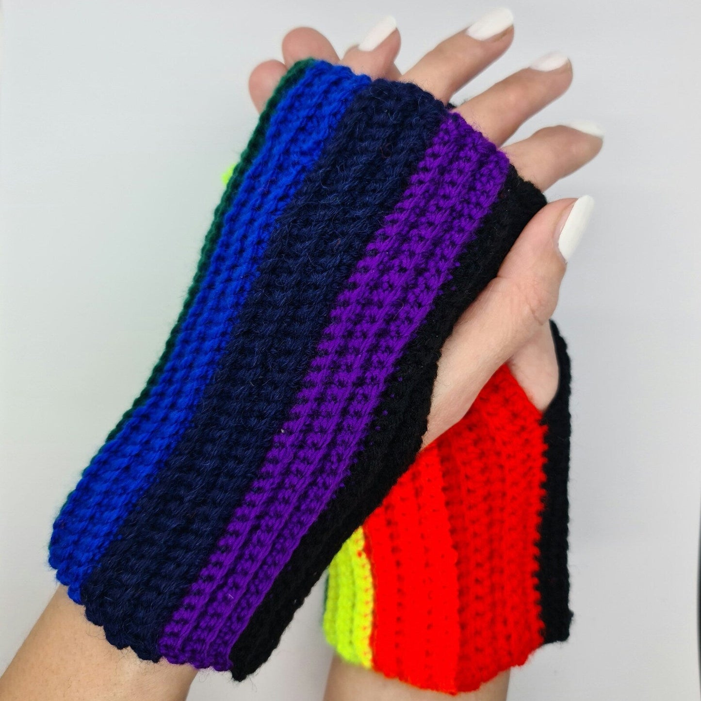 Rainbow Wool Blend Fingerless Gloves