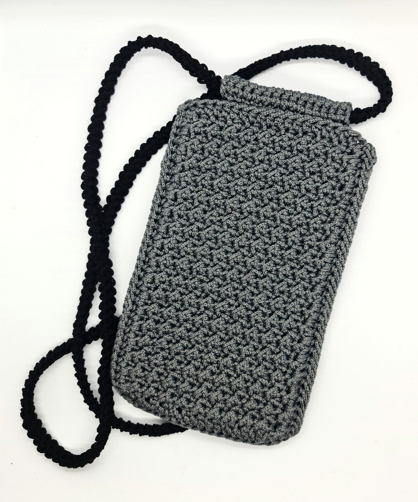 Gray mobile phone pouch, Cute crochet crossbody bag, Macrame textured handbag