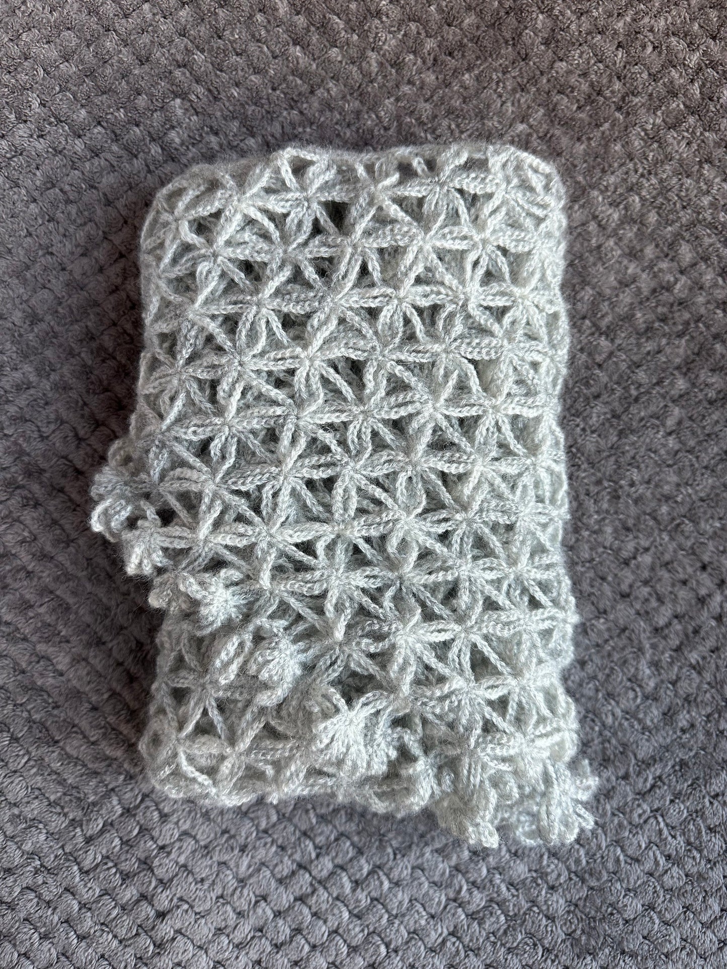 Triangle lace shawl in gray