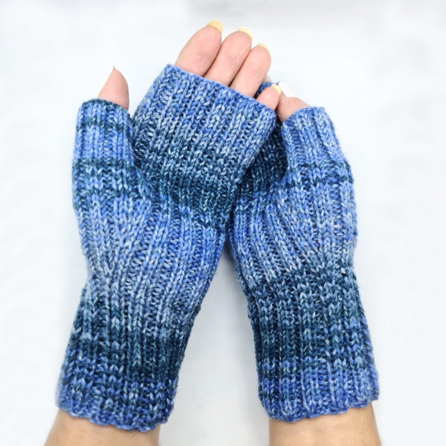 Blue fingerless gloves