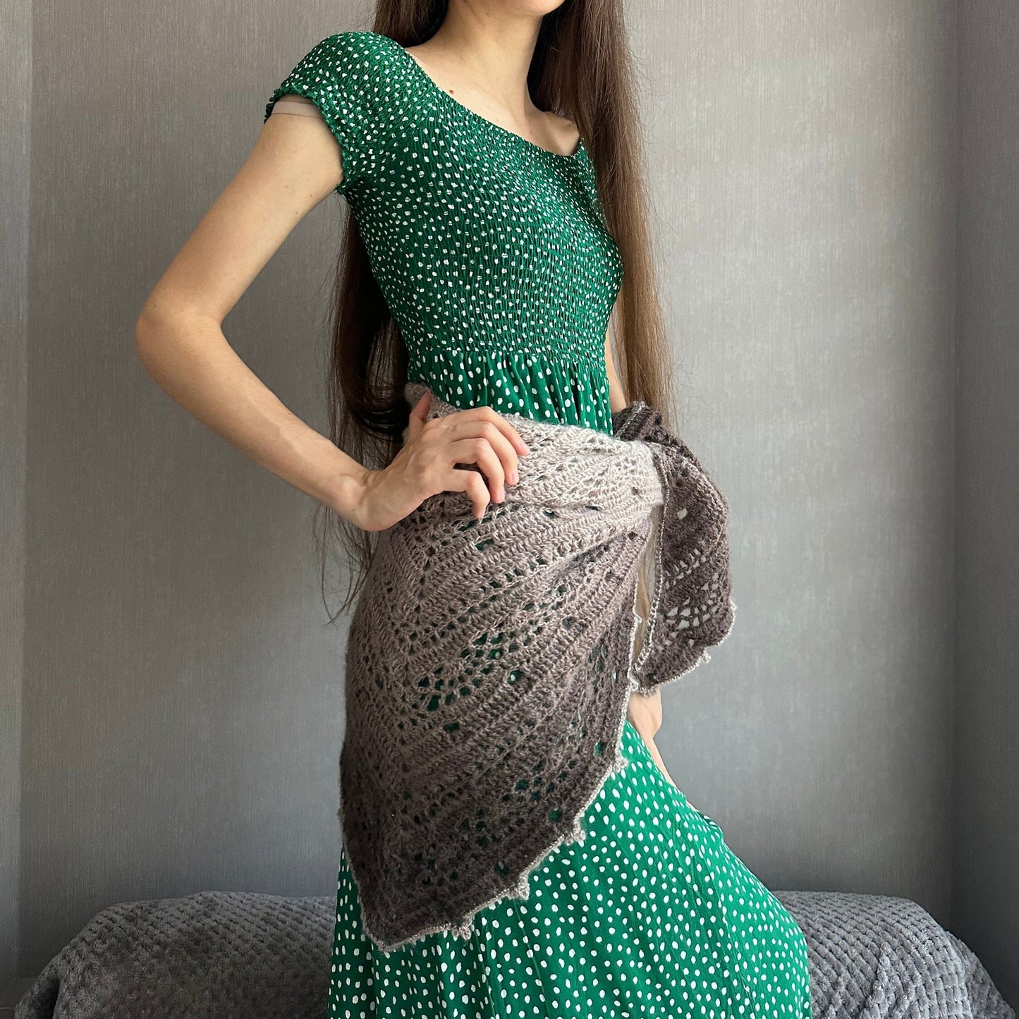 Alpaca Triangle Shawl, Crochet Wrap, Gradient Scarf, Evening Cover Up
