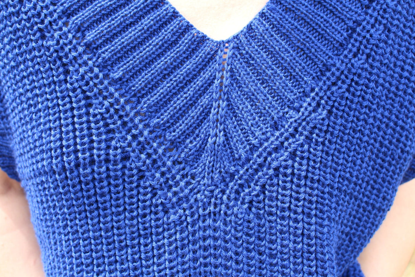 Oversized V-neck sweater vest in blue, Stylish sleeveless jumper for women
