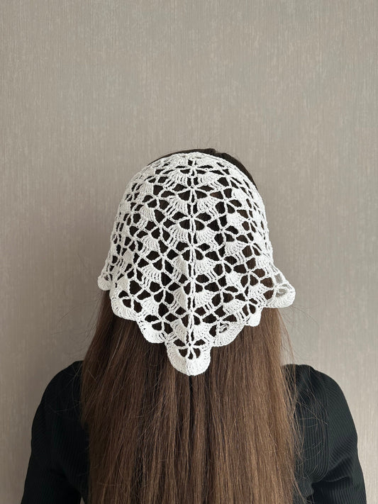 Cottage core triangle bandana, Crochet Hair Scarf Kerchief, Head Accessories