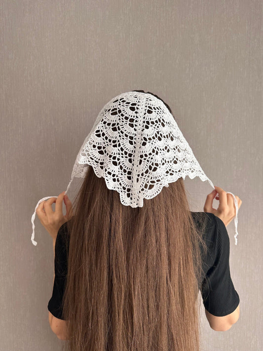 Cottage core triangle bandana, Crochet Hair Scarf Kerchief, Head Accessories