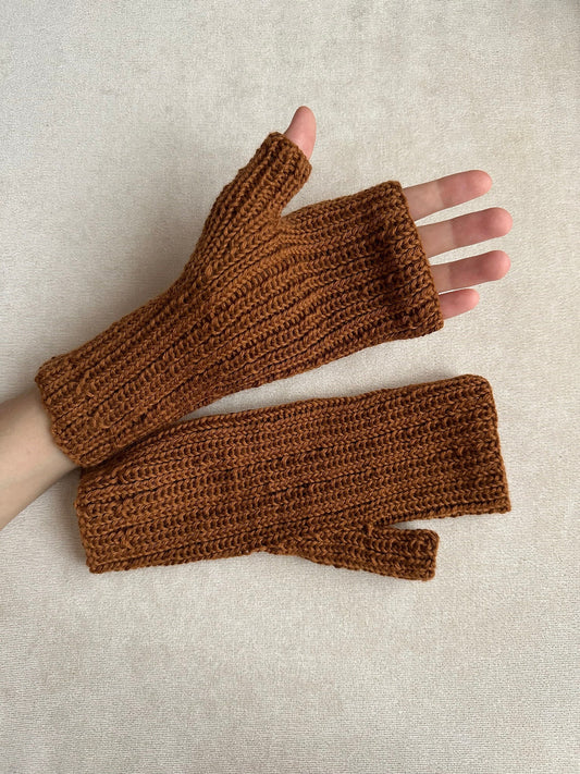 Brown Merino Mittens, Fingerless Gloves