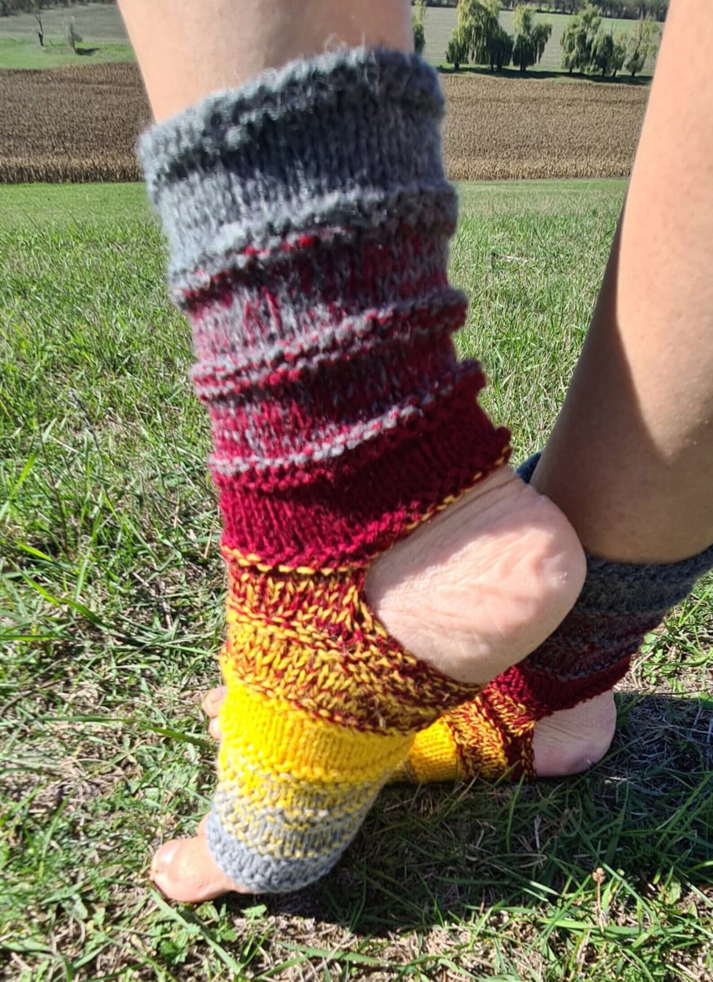 Colorful Ribbed Wool Socks, Autumn Tones Striped Knit Socks