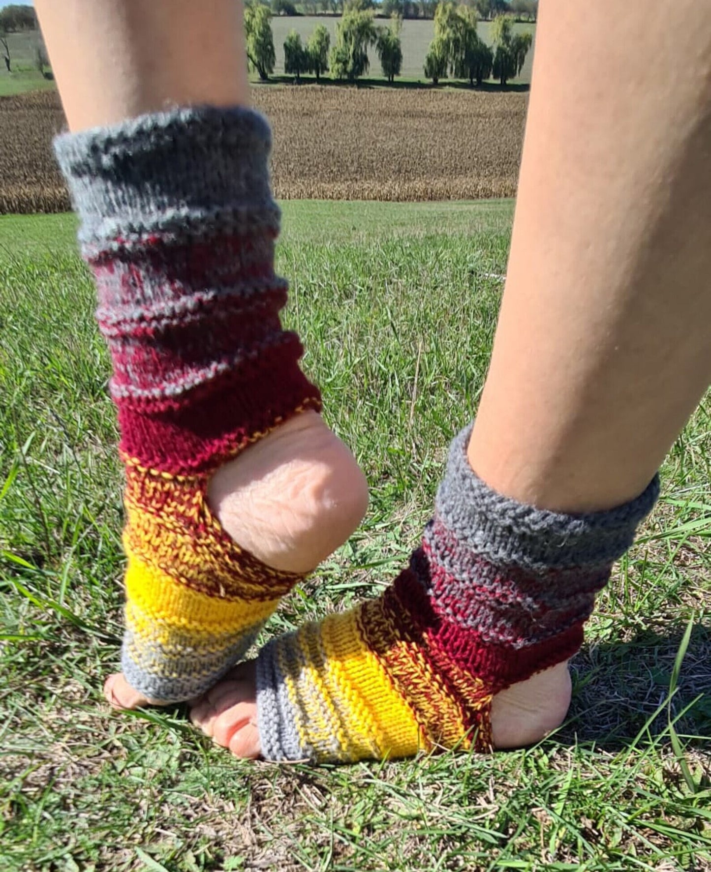 Colorful Ribbed Wool Socks, Autumn Tones Striped Knit Socks