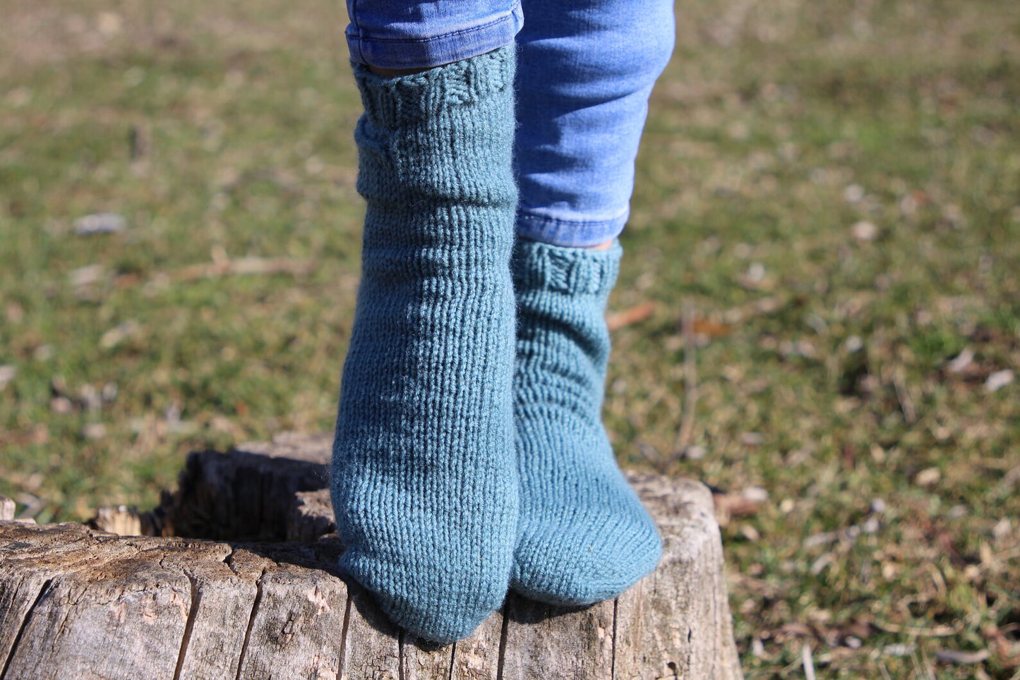 Unique Blue Casual Socks with Tiny Pockets, Soft Wool Blend socks
