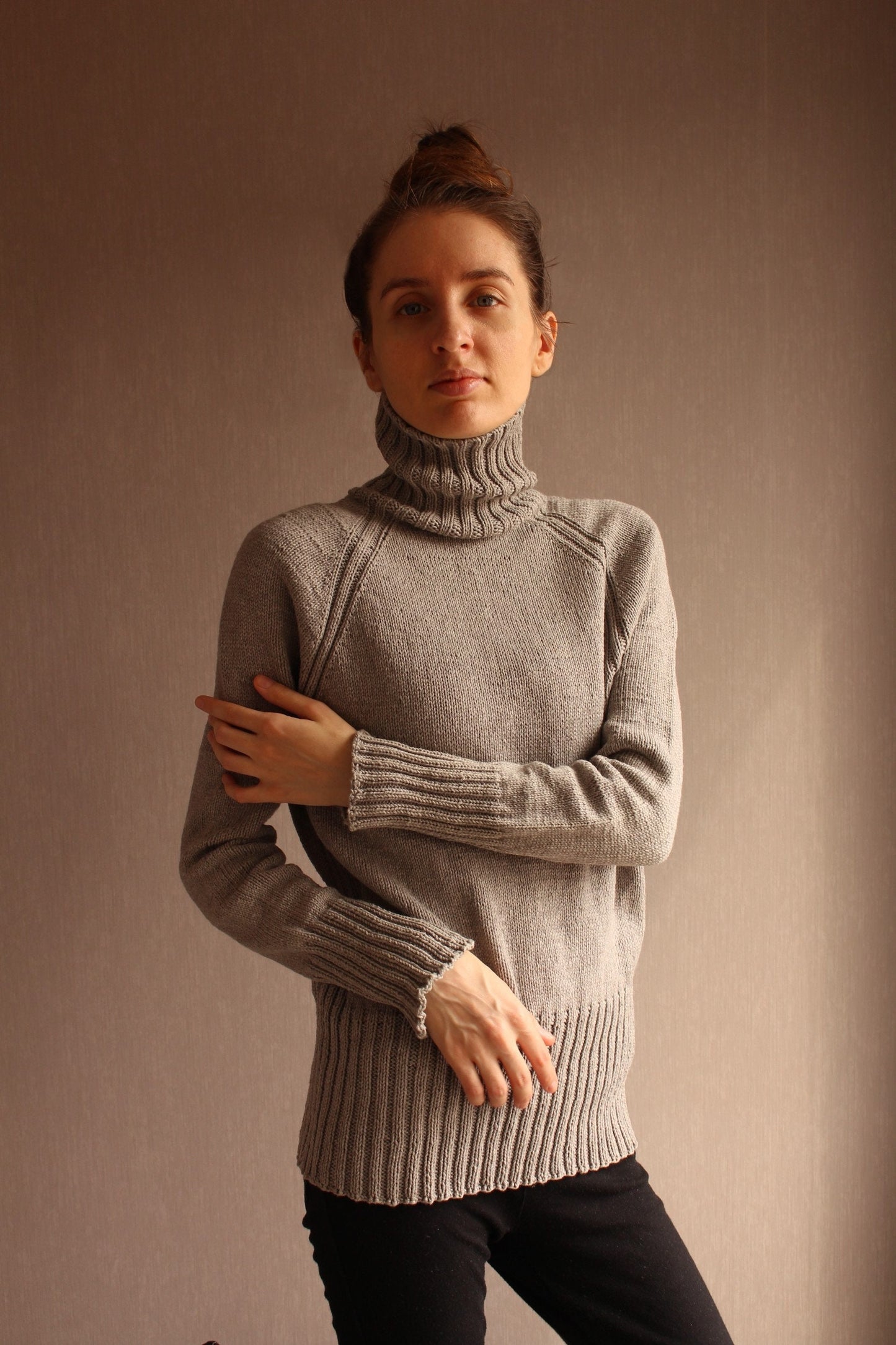 Stretch Knit Turtleneck Sweater, Cotton Pullover, Capsule wardrobe sweater