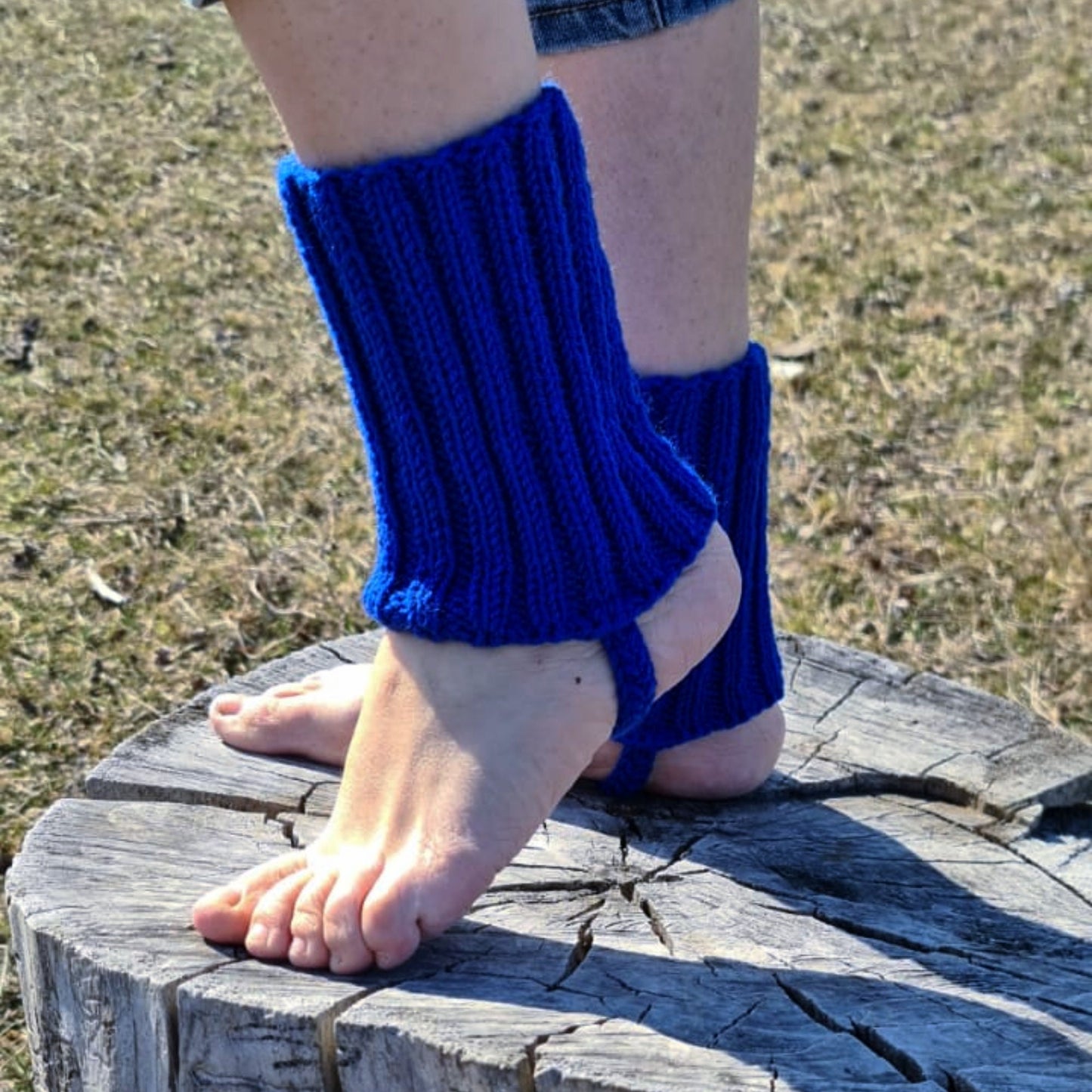 Blue stirrup ankle warmers, Knitted pedicure socks