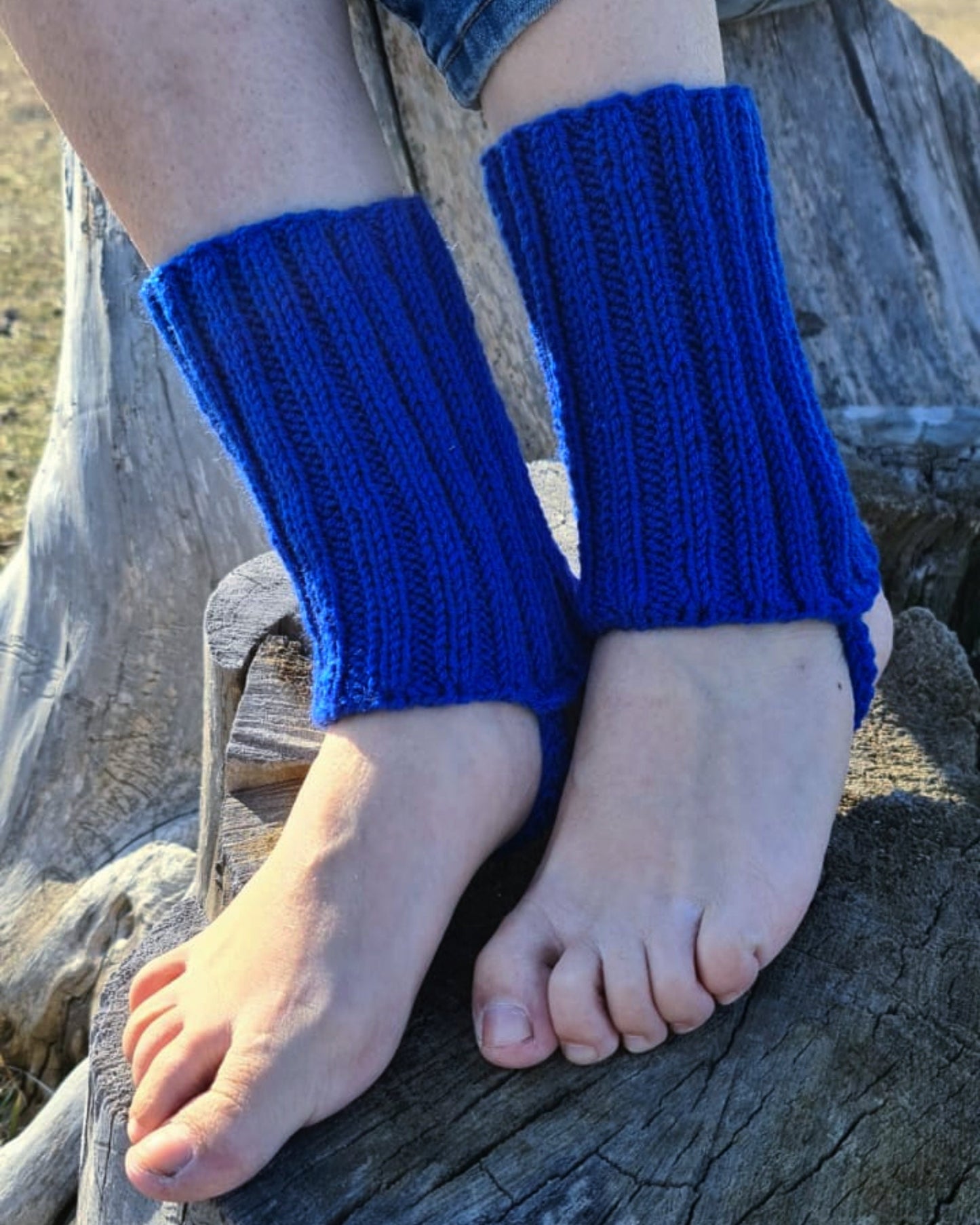 Blue stirrup ankle warmers, Knitted pedicure socks