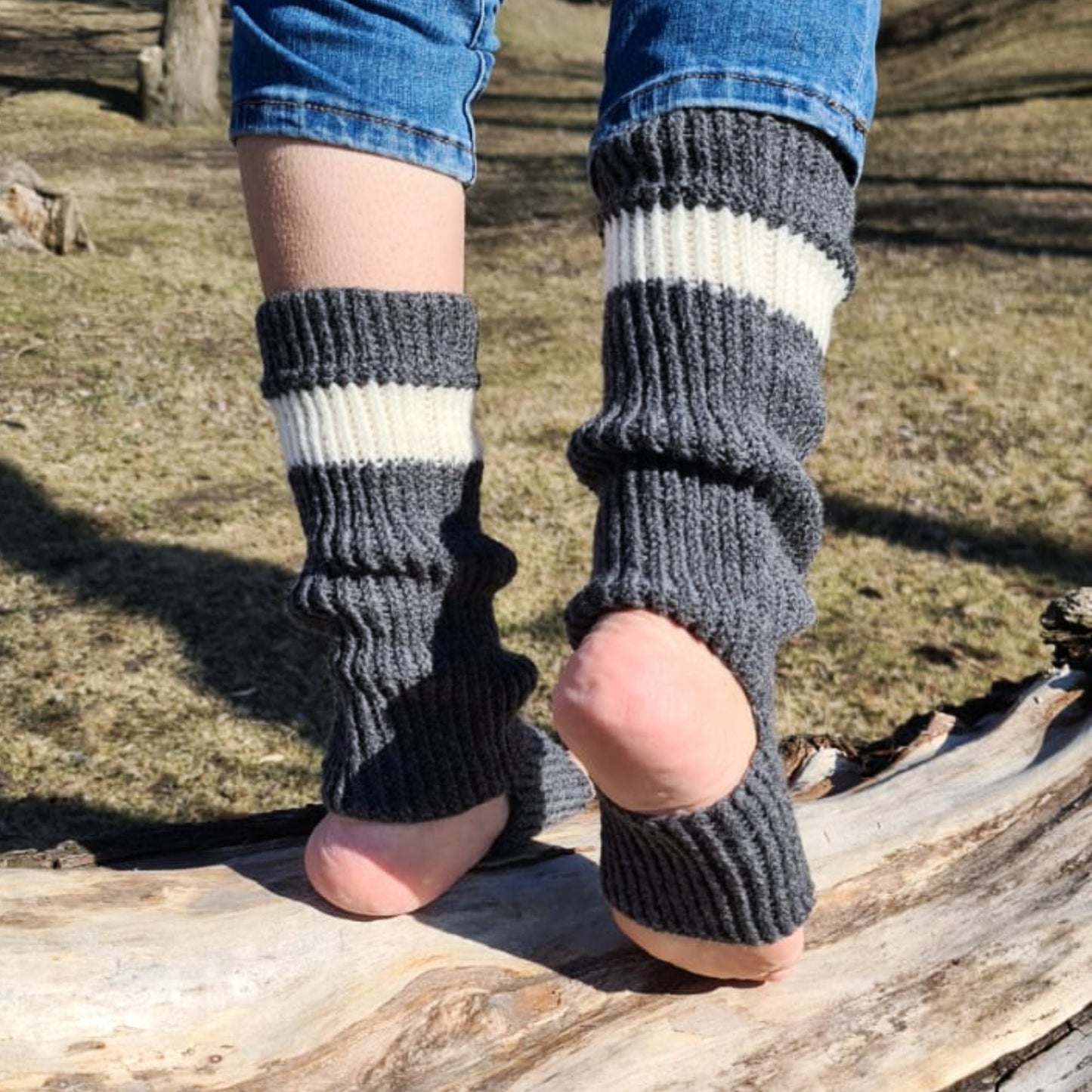 Stirrup leg warmers, Over the calf socks, Stripped open toe and open heel socks