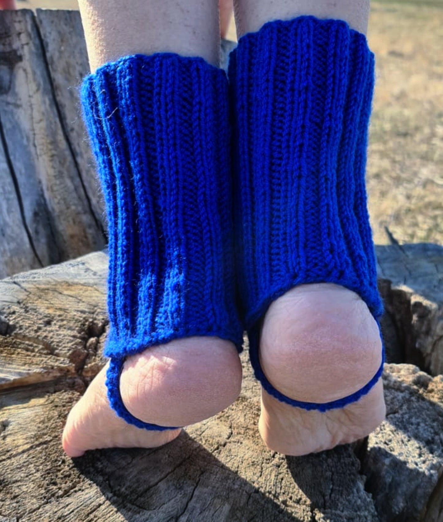 Blue stirrup ankle warmers, Knitted pedicure socks
