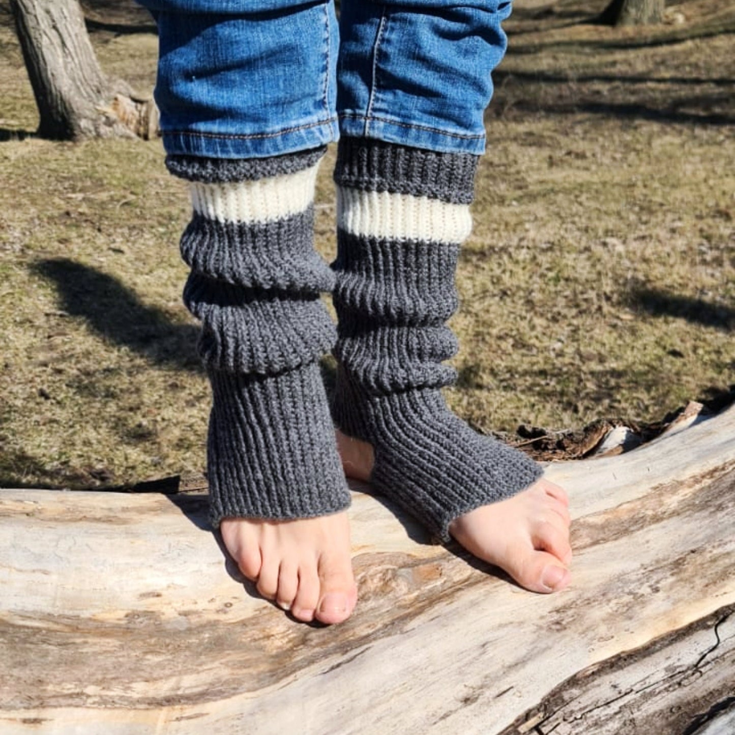 Stirrup leg warmers, Over the calf socks, Stripped open toe and open heel socks