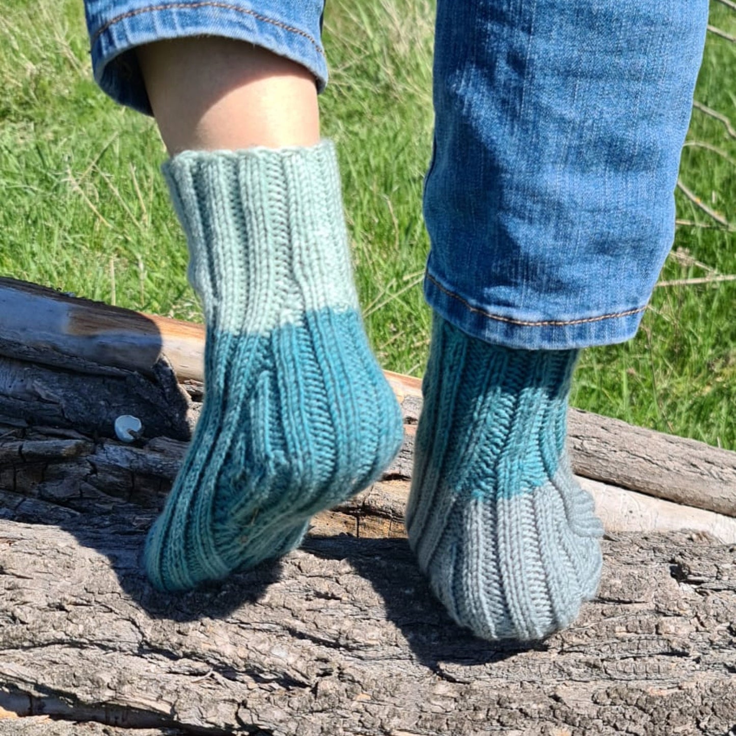 Blue and gray casual ribbed socks, Fancy big stripe socks