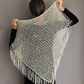 Beige Sparkle Sequin Crochet Triangle Shawl with Tassels
