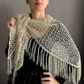 Beige Sparkle Sequin Crochet Triangle Shawl with Tassels
