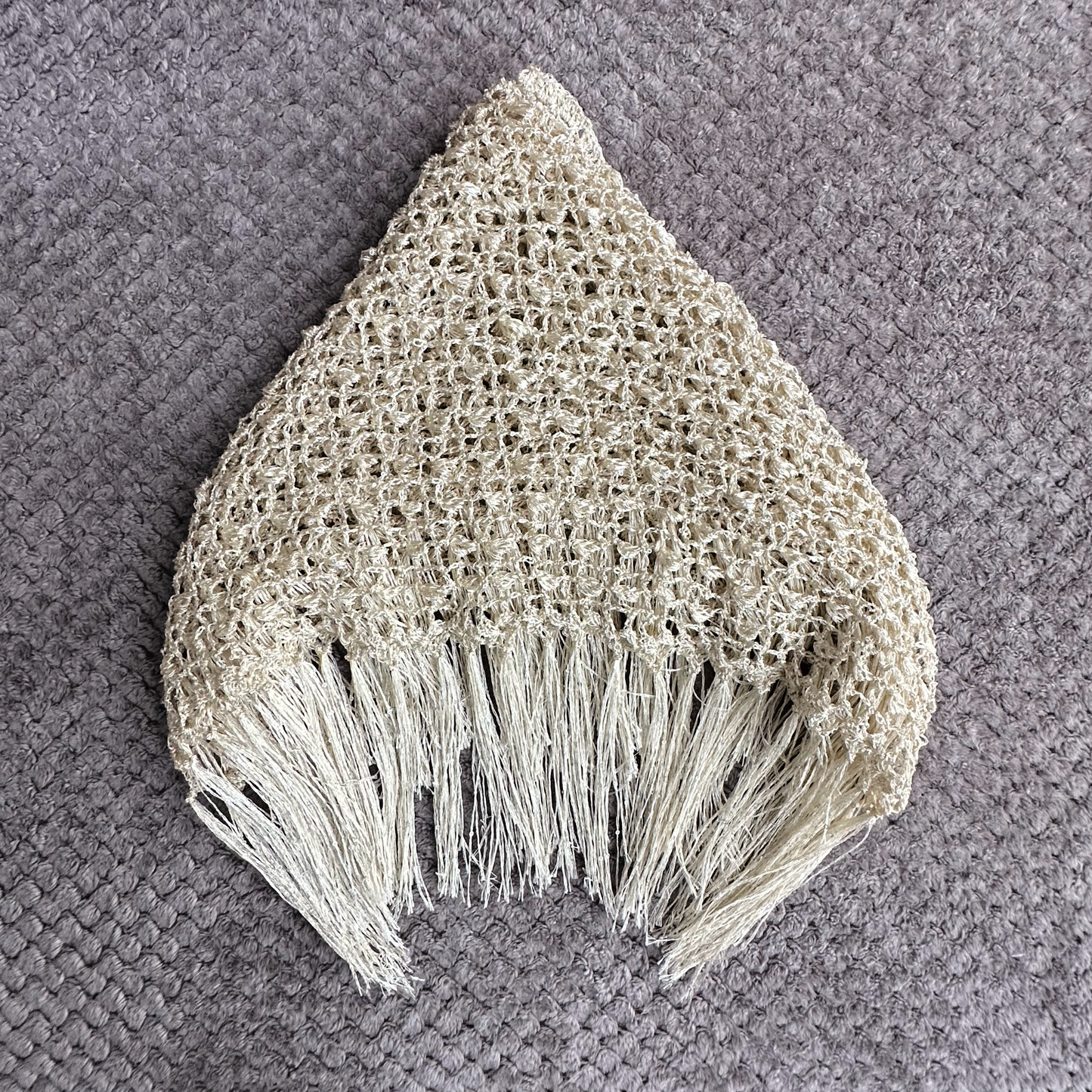 Beige Sparkle Sequin Crochet Triangle Shawl with Tassels