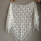 Burgundy Red, Ivory Crochet Fringe Triangle Shawl