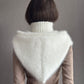 Luxurious Fluffy White Knitted Hood with Attached Cowl Neckwarmer for woman