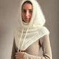 Luxurious Fluffy White Knitted Hood with Attached Cowl Neckwarmer for woman