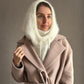 Luxurious Fluffy White Knitted Hood with Attached Cowl Neckwarmer for woman