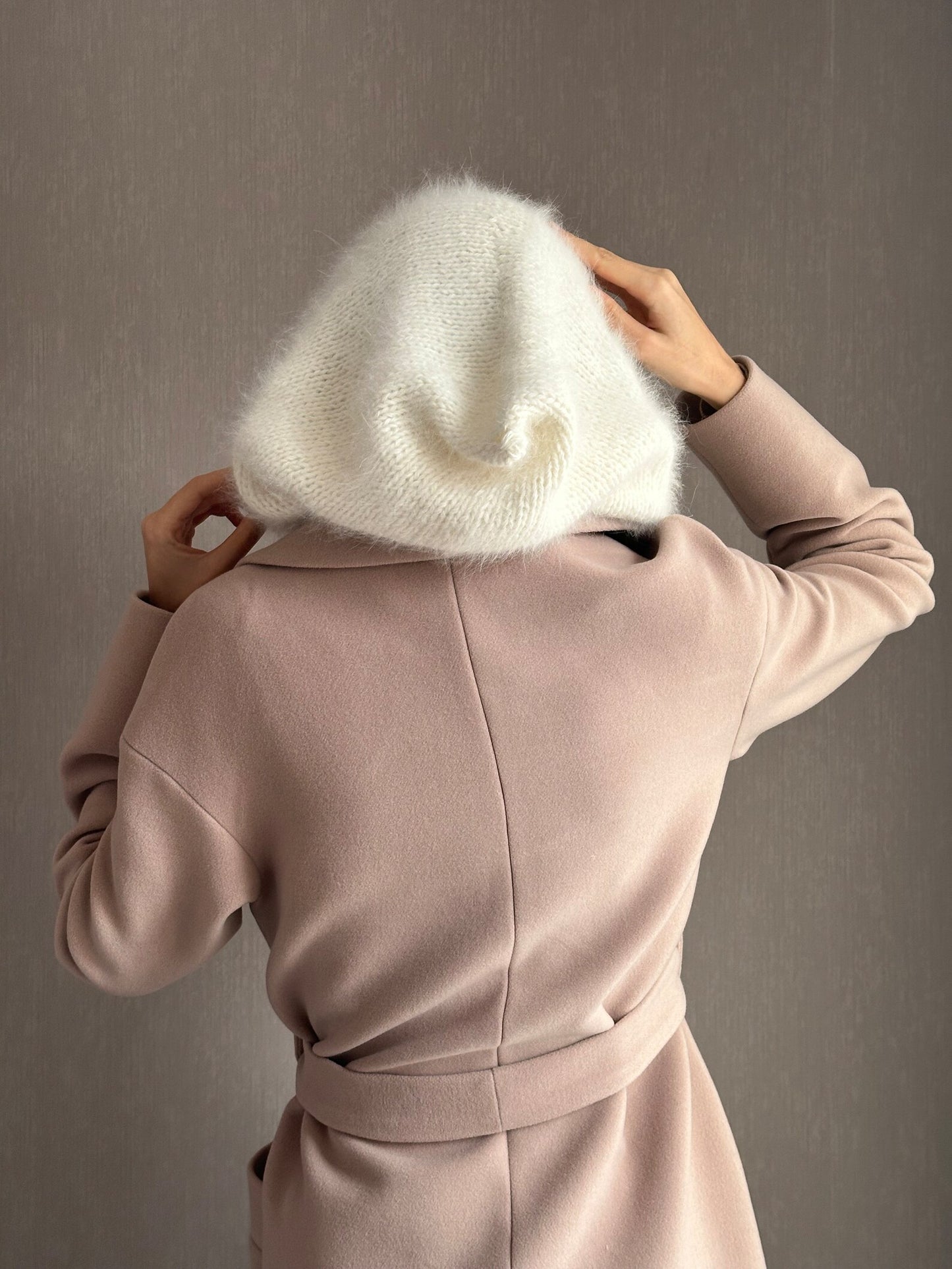 Luxurious Fluffy White Knitted Hood with Attached Cowl Neckwarmer for woman